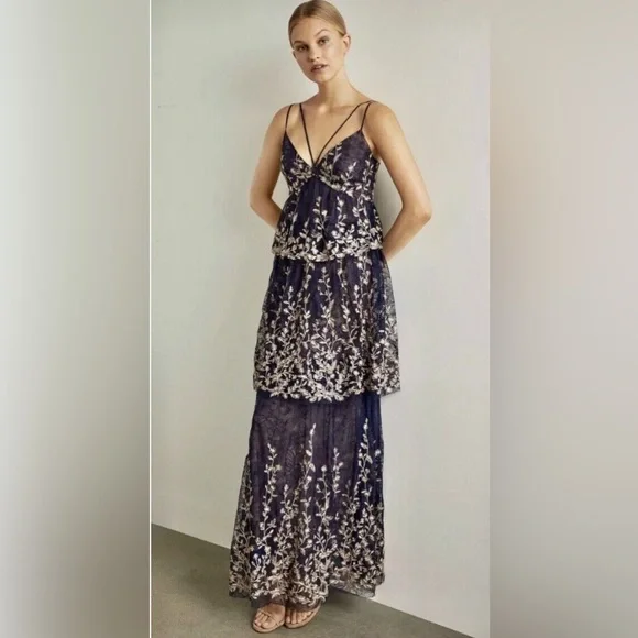 bcbg floral embroidered dress BCBGMAXAZRIA Womens Embroidered Maxi Evening Dress Pink 12 main image 0